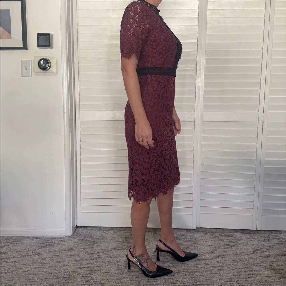 Rachel Parcell Cranberry Lace Midi Dress w/ Black Trim – Medium - Picture 9 of 9